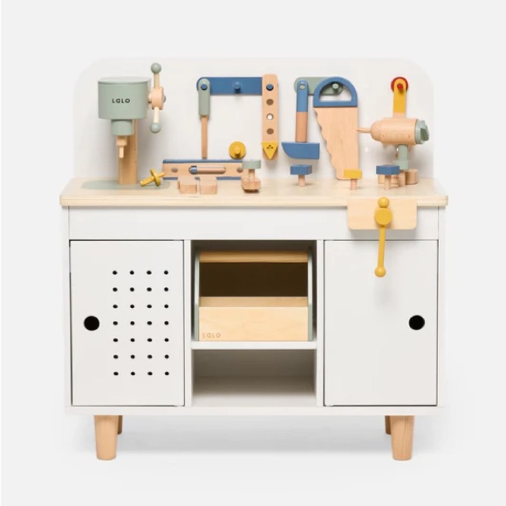 New in box Lalo workbench for kids pretend play - coconut white